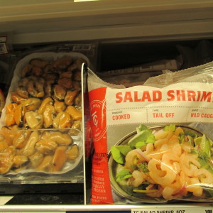 Frozen Mussels and Salad Shrimp are a great recipe shortcut.