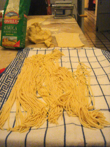 Fresh pasta laid out to dry.